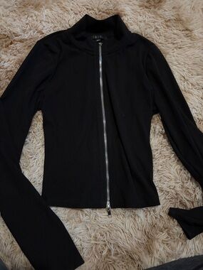 iris Black Zip-Front Long-Sleeve Top